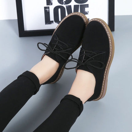 Suede Flat Bottom Lace-up Wear Resistant Fashion Casual Shoes for Woman (Color:Black Size:36)-garmade.com