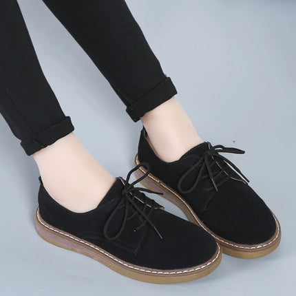 Suede Flat Bottom Lace-up Wear Resistant Fashion Casual Shoes for Woman (Color:Black Size:36)-garmade.com