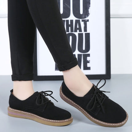 Suede Flat Bottom Lace-up Wear Resistant Fashion Casual Shoes for Woman (Color:Black Size:37)-garmade.com