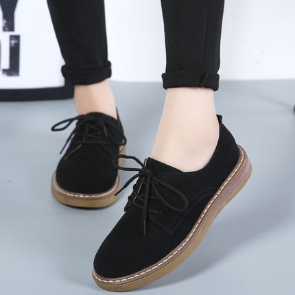 Suede Flat Bottom Lace-up Wear Resistant Fashion Casual Shoes for Woman (Color:Black Size:40)-garmade.com