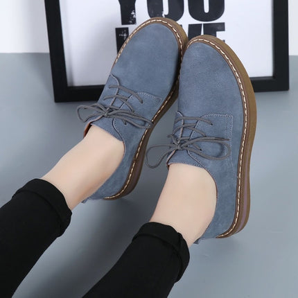 Suede Flat Bottom Lace-up Wear Resistant Fashion Casual Shoes for Woman (Color:Blue Size:35)-garmade.com