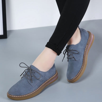 Suede Flat Bottom Lace-up Wear Resistant Fashion Casual Shoes for Woman (Color:Blue Size:35)-garmade.com