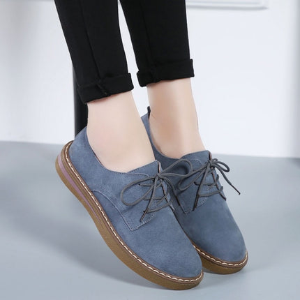 Suede Flat Bottom Lace-up Wear Resistant Fashion Casual Shoes for Woman (Color:Blue Size:35)-garmade.com