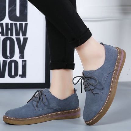 Suede Flat Bottom Lace-up Wear Resistant Fashion Casual Shoes for Woman (Color:Blue Size:36)-garmade.com