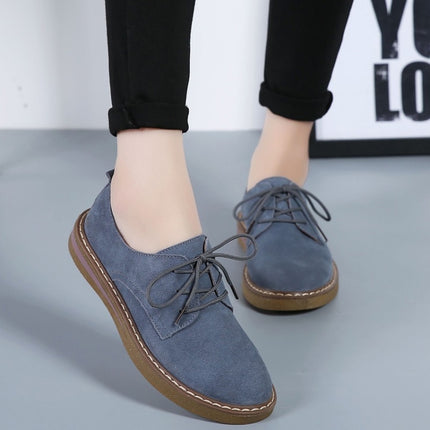 Suede Flat Bottom Lace-up Wear Resistant Fashion Casual Shoes for Woman (Color:Blue Size:36)-garmade.com