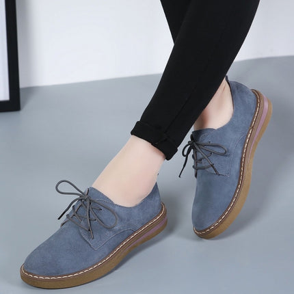 Suede Flat Bottom Lace-up Wear Resistant Fashion Casual Shoes for Woman (Color:Blue Size:37)-garmade.com