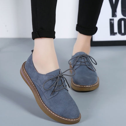 Suede Flat Bottom Lace-up Wear Resistant Fashion Casual Shoes for Woman (Color:Blue Size:40)-garmade.com