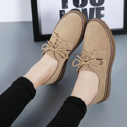 Suede Flat Bottom Lace-up Wear Resistant Fashion Casual Shoes for Woman (Color:Khaki Size:35)-garmade.com