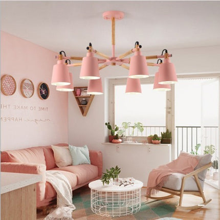 Living Room Super Bright Simple Modern Atmosphere Home Restaurant Bedroom Lamp Macaron Ceiling Lamp, 8 Heads (Pink)-garmade.com