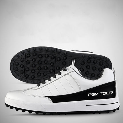 PGM Golf Soft Super Waterproof Breathable Casual Leather Shoes Sneakers for Men(Color: White Black Size:43)-garmade.com