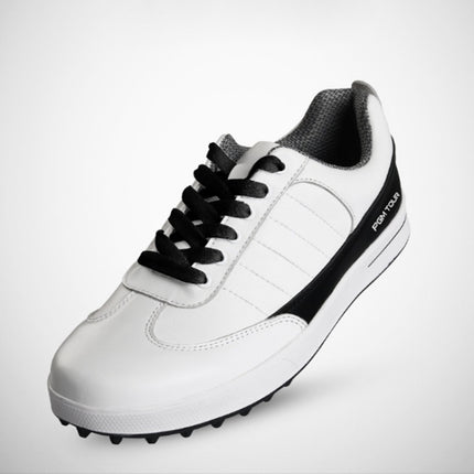 PGM Golf Soft Super Waterproof Breathable Casual Leather Shoes Sneakers for Men(Color: White Black Size:43)-garmade.com