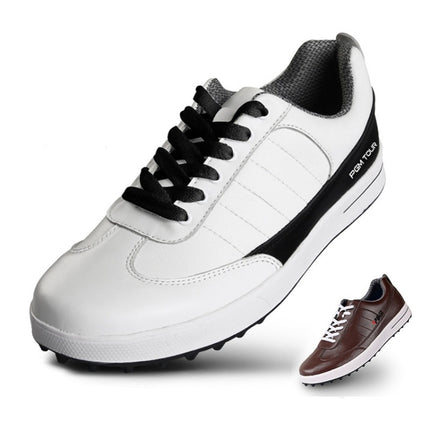 PGM Golf Soft Super Waterproof Breathable Casual Leather Shoes Sneakers for Men(Color: White Black Size:43)-garmade.com