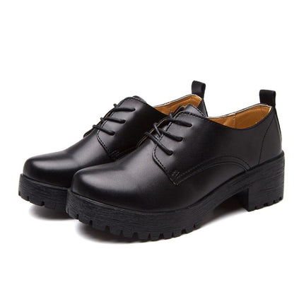 Round Head Thick Heel College Wind Style Microfiber Leather Shoes Casual Shoes for Women (Color:Black Size:33)-garmade.com