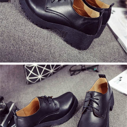 Round Head Thick Heel College Wind Style Microfiber Leather Shoes Casual Shoes for Women (Color:Black Size:33)-garmade.com