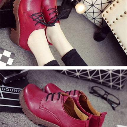 Round Head Thick Heel College Wind Style Microfiber Leather Shoes Casual Shoes for Women (Color:Red Size:34)-garmade.com