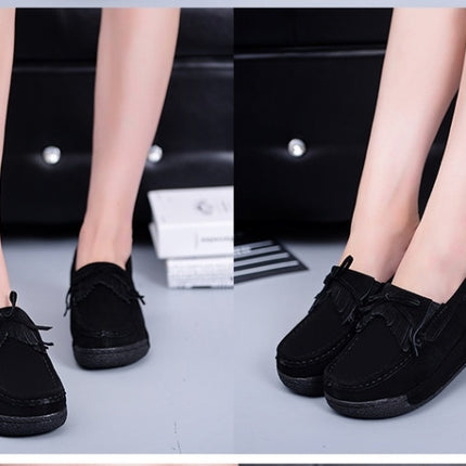 Wedge Muffin Bottom Tassel Suede Casual Shoes for Women (Color:Black Size:35)-garmade.com