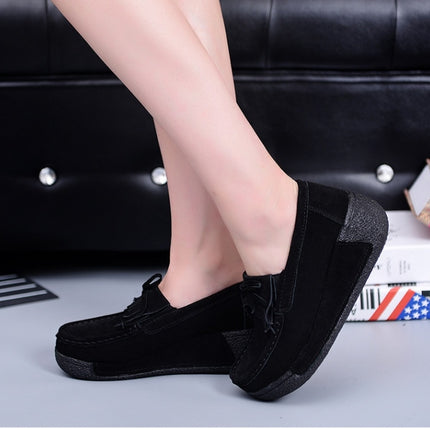 Wedge Muffin Bottom Tassel Suede Casual Shoes for Women (Color:Black Size:35)-garmade.com