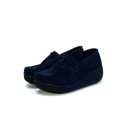 Wedge Muffin Bottom Tassel Suede Casual Shoes for Women (Color:Blue Size:35)-garmade.com