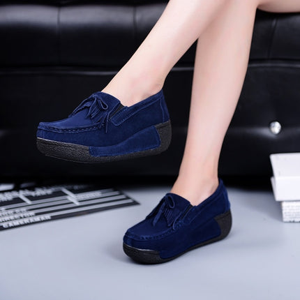 Wedge Muffin Bottom Tassel Suede Casual Shoes for Women (Color:Blue Size:35)-garmade.com