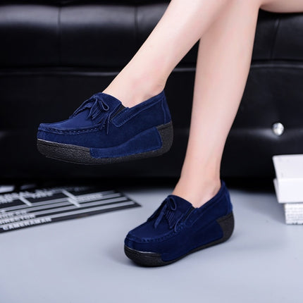 Wedge Muffin Bottom Tassel Suede Casual Shoes for Women (Color:Blue Size:40)-garmade.com