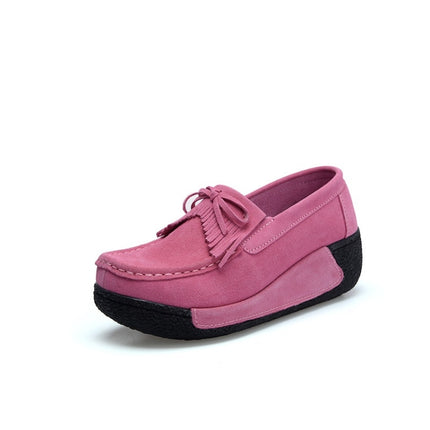 Wedge Muffin Bottom Tassel Suede Casual Shoes for Women (Color:Pink Size:35)-garmade.com