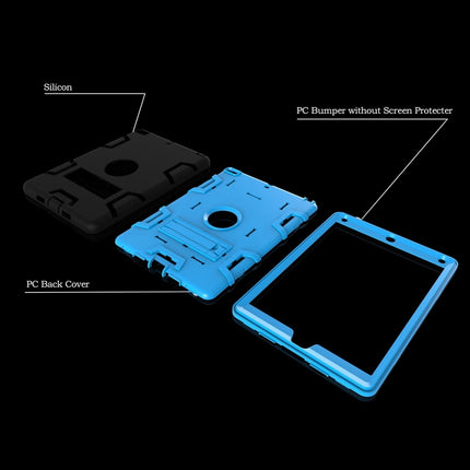 Contrast Color Silicone + PC Shockproof Case for iPad 9.7 inch (2018/2017), with Holder (Blue)-garmade.com