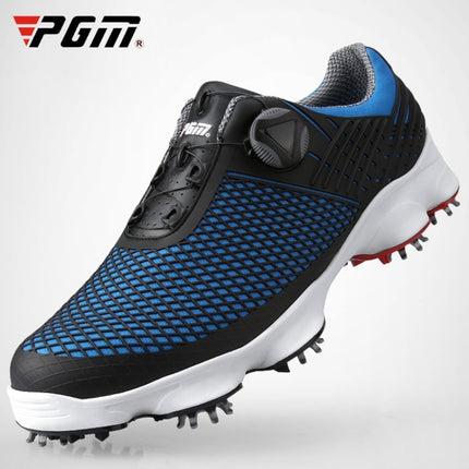 PGM Golf Waterproof Microfiber Leather Wide Sole Rotating Shoelaces Sneakers Outdoor Sport Shoes for Men (Color:Black Blue Size:39)-garmade.com