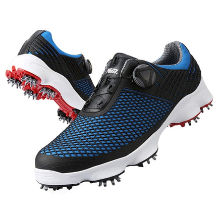 PGM Golf Waterproof Microfiber Leather Wide Sole Rotating Shoelaces Sneakers Outdoor Sport Shoes for Men (Color:Black Blue Size:39)-garmade.com