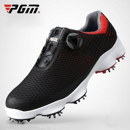 PGM Golf Waterproof Microfiber Leather Wide Sole Rotating Shoelaces Sneakers Outdoor Sport Shoes for Men (Color:Black Red Size:39)-garmade.com