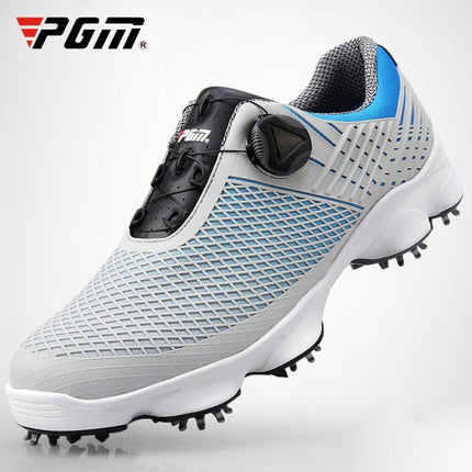 PGM Golf Waterproof Microfiber Leather Wide Sole Rotating Shoelaces Sneakers Outdoor Sport Shoes for Men(Color:Grey Blue Size:39)-garmade.com