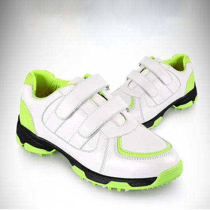 PGM Golf Microfiber Leather Sneakers Breathable Non-slip Outdoor Sport Shoes for Children(Color:White Green Size:30)-garmade.com