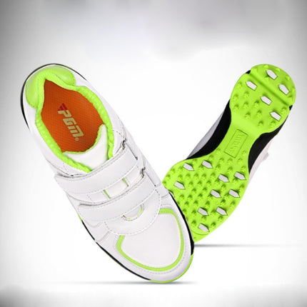 PGM Golf Microfiber Leather Sneakers Breathable Non-slip Outdoor Sport Shoes for Children(Color:White Green Size:30)-garmade.com