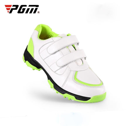 PGM Golf Microfiber Leather Sneakers Breathable Non-slip Outdoor Sport Shoes for Children(Color:White Green Size:31)-garmade.com