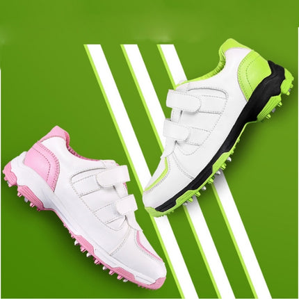 PGM Golf Microfiber Leather Sneakers Breathable Non-slip Outdoor Sport Shoes for Children(Color:White Green Size:31)-garmade.com