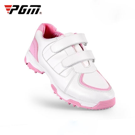 PGM Golf Microfiber Leather Sneakers Breathable Non-slip Outdoor Sport Shoes for Children(Color:White Pink Size:31)-garmade.com