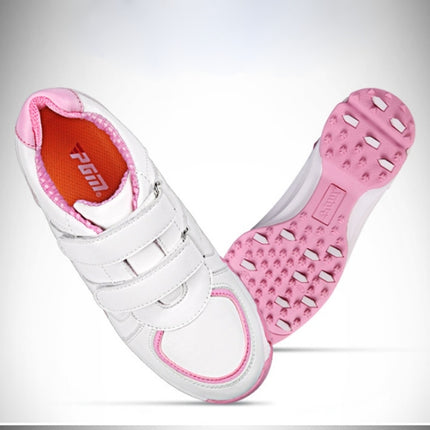 PGM Golf Microfiber Leather Sneakers Breathable Non-slip Outdoor Sport Shoes for Children(Color:White Pink Size:31)-garmade.com