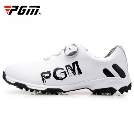 PGM Golf Rotating Buckle Waterproof Microfiber Leather Breathable Non-slip Sneakers for Men(Color:White Black Size:39)-garmade.com