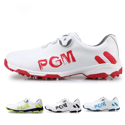 PGM Golf Rotating Buckle Waterproof Microfiber Leather Breathable Non-slip Sneakers for Men(Color:White Black Size:39)-garmade.com