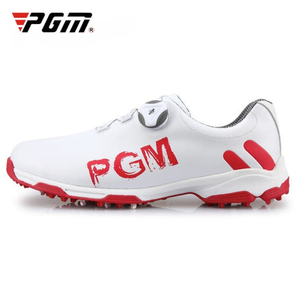 PGM Golf Rotating Buckle Waterproof Microfiber Leather Breathable Non-slip Sneakers for Men(Color:White Red Size:39)-garmade.com