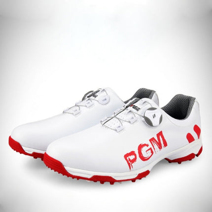 PGM Golf Rotating Buckle Waterproof Microfiber Leather Breathable Non-slip Sneakers for Men(Color:White Red Size:39)-garmade.com