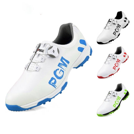 PGM Golf Rotating Buckle Waterproof Microfiber Leather Breathable Non-slip Sneakers for Men(Color:White Red Size:39)-garmade.com