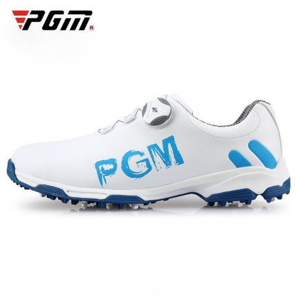 PGM Golf Rotating Buckle Waterproof Microfiber Leather Breathable Non-slip Sneakers for Men(Color:White Blue Size:39)-garmade.com