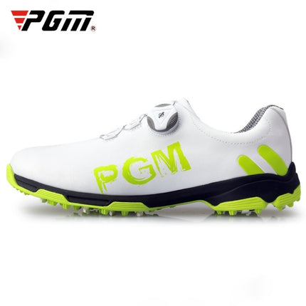 PGM Golf Rotating Buckle Waterproof Microfiber Leather Breathable Non-slip Sneakers for Men(Color:White Green Size:39)-garmade.com