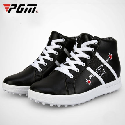 PGM Golf High-top Increased Microfiber Leather Sneakers for Women (Color:Black Size:35)-garmade.com