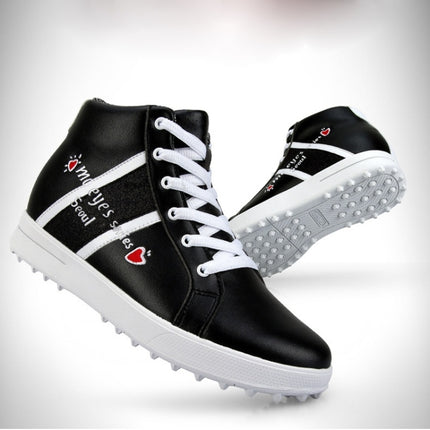 PGM Golf High-top Increased Microfiber Leather Sneakers for Women (Color:Black Size:35)-garmade.com