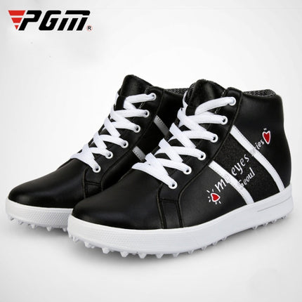 PGM Golf High-top Increased Microfiber Leather Sneakers for Women (Color:Black Size:37)-garmade.com