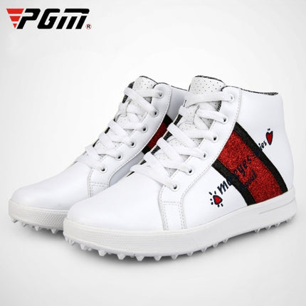 PGM Golf High-top Increased Microfiber Leather Sneakers for Women (Color:White Size:37)-garmade.com