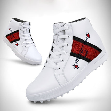 PGM Golf High-top Increased Microfiber Leather Sneakers for Women (Color:White Size:37)-garmade.com