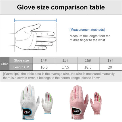 PGM One Pair Golf Microfiber Cloth Soft Comfortable Gloves for Children (Color:Pink Size:14)-garmade.com
