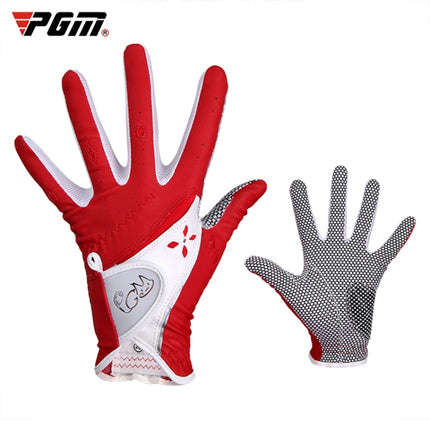 PGM One Pair Golf Non-Slip PU Leather Gloves for Women (Color:Red Size:17)-garmade.com